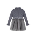 Girl's Knitted Ruffled Neck Silver Crepe Winter Dress